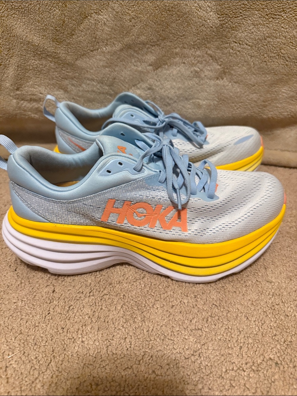 Hoka Women's Light Blue & Yellow Bondi-Style Running Shoes